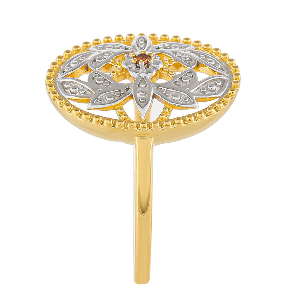 Anillo de Plata Bañada en Oro con Diamante Rojo 3 