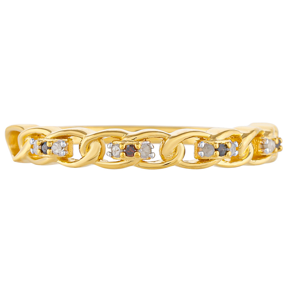 Anillo de Plata Bañada en Oro con Diamante Rojo y Diamante blanco 1 