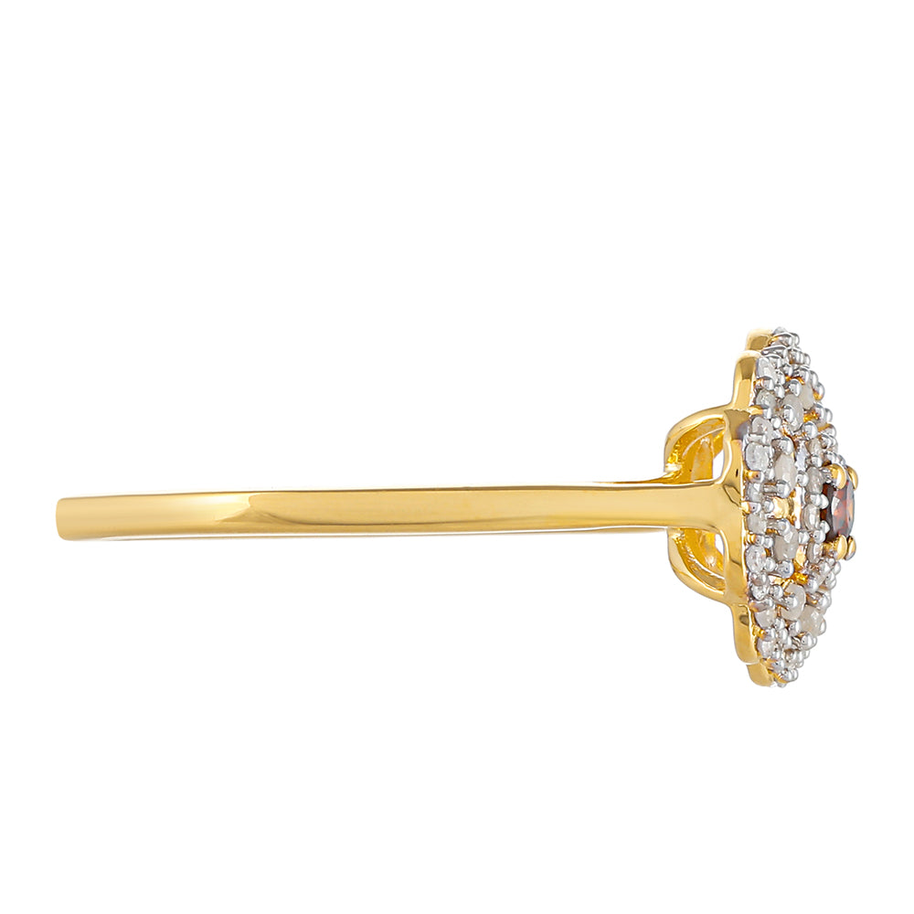 Anillo de Plata Bañada en Oro con Diamante Rojo y Diamante blanco 2 
