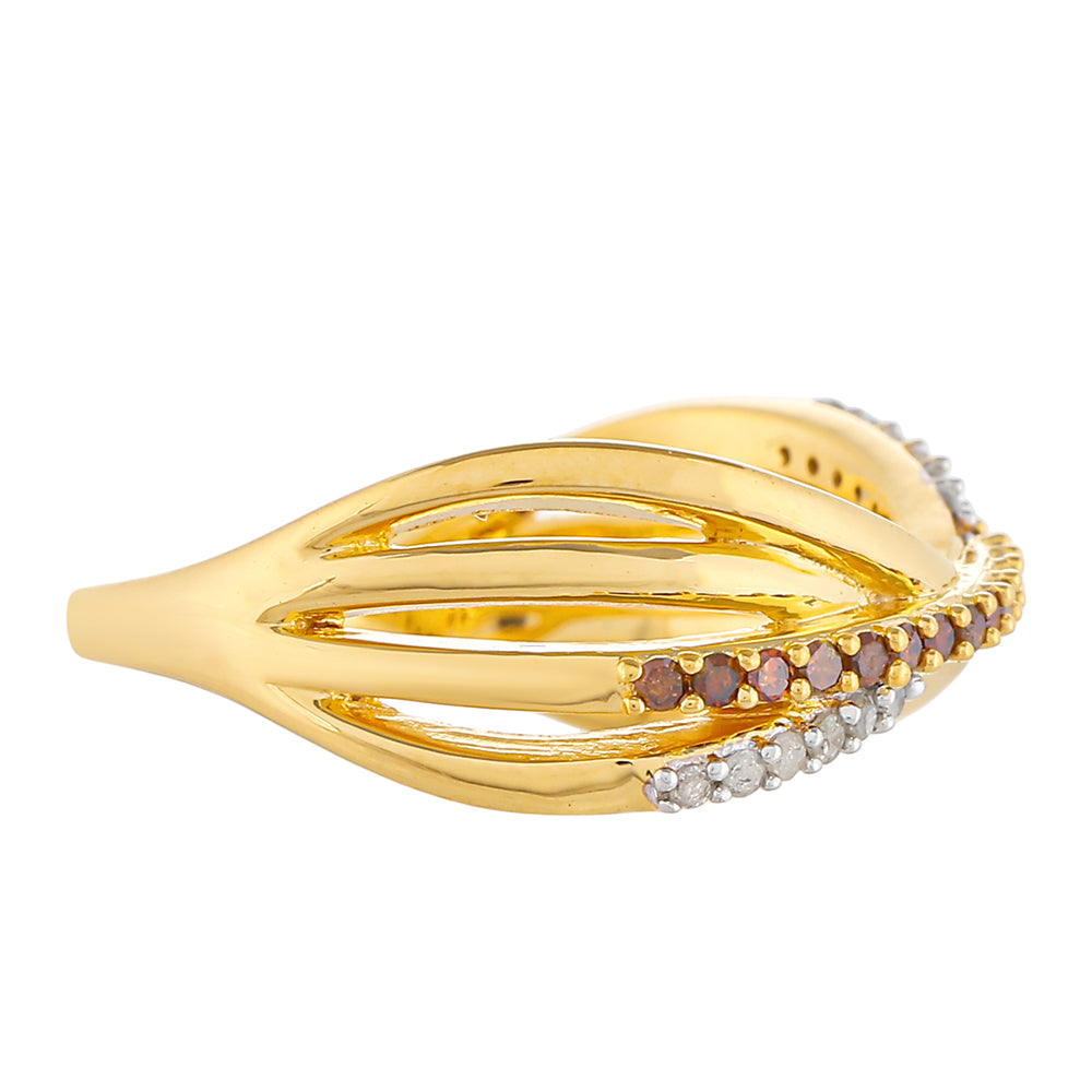 Anillo de Plata Bañada en Oro con Diamante Rojo y Diamante blanco 2 