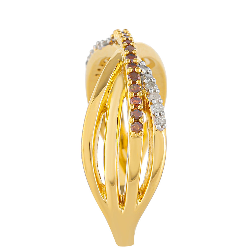 Anillo de Plata Bañada en Oro con Diamante Rojo y Diamante blanco 3 