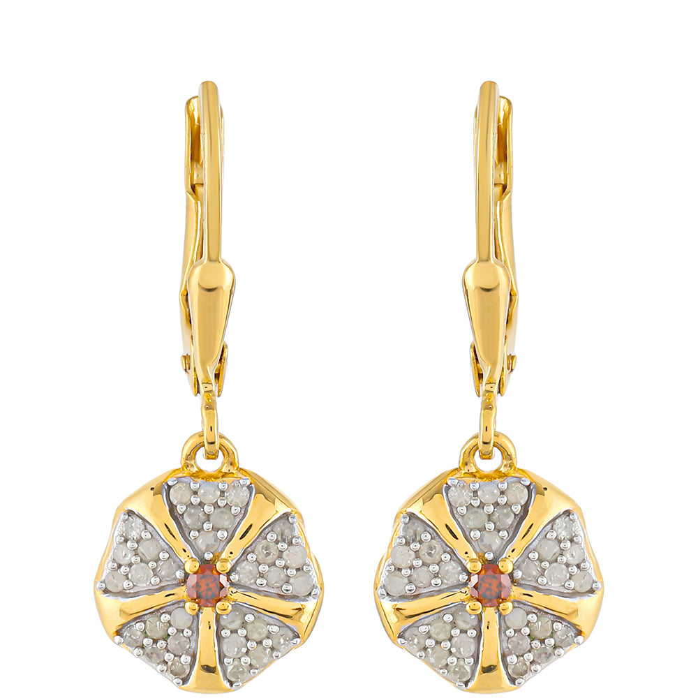 Pendientes de Plata Bañada en Oro con Diamante Rojo y Diamante blanco 1 