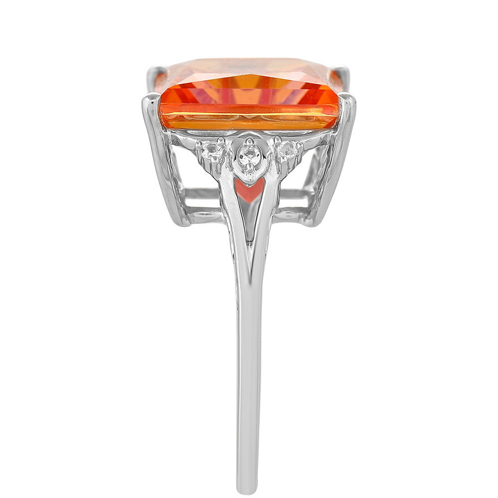Anillo de Plata con Cuarzo Padparadscha y Topacio Blanco