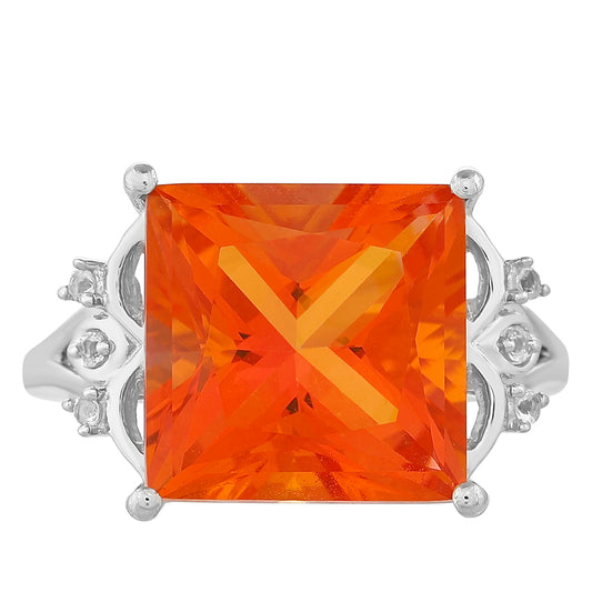 Anillo de Plata con Cuarzo Padparadscha y Topacio Blanco