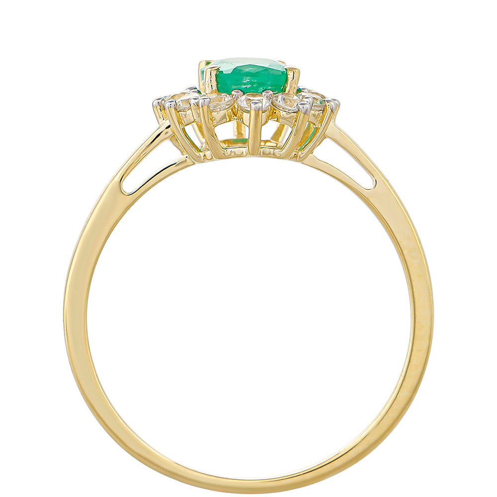 Anillo de Oro 9K con Esmeralda de Brasil y Zircón natural