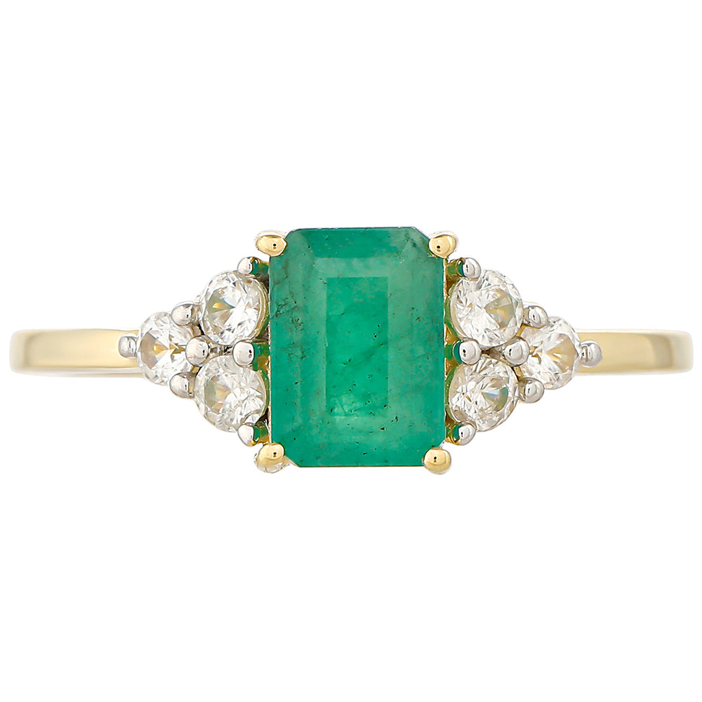 Anillo de Oro 9K con Esmeralda de Brasil y Zircón natural