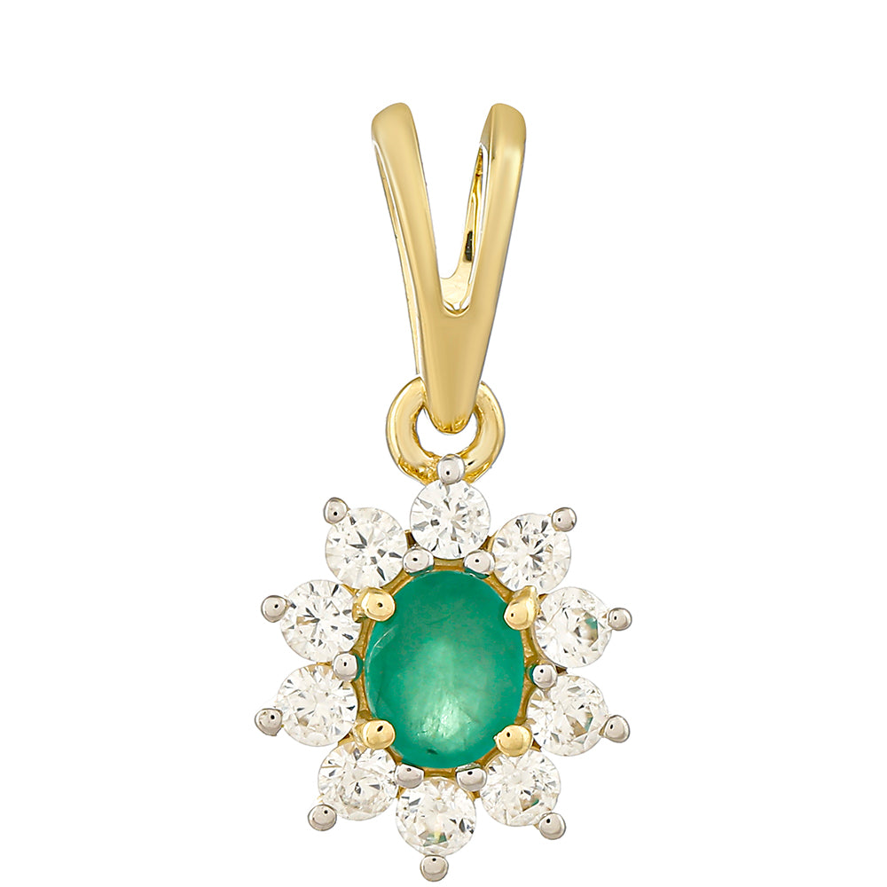Colgante de Oro 9K con Esmeralda de Brasil y Zircón natural