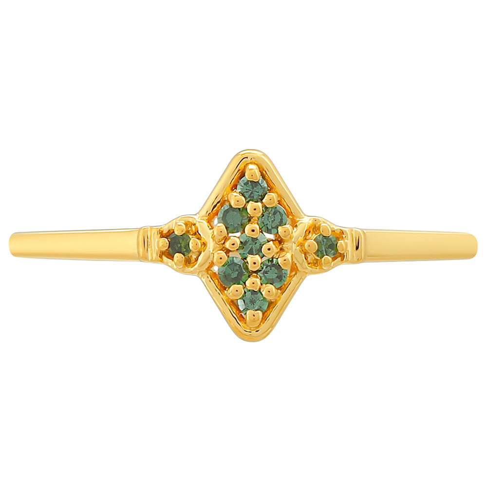 Anillo de Plata Bañada en Oro con Diamante Verde 1 