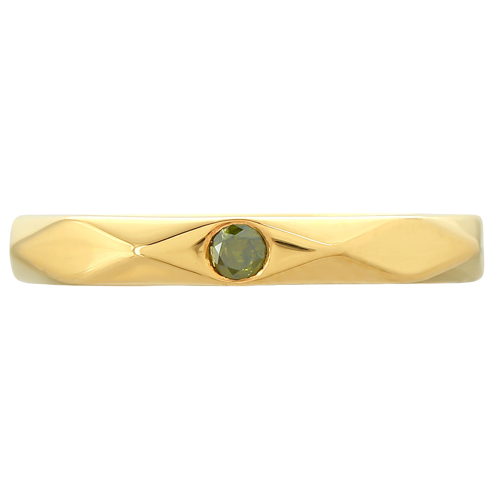 Anillo de Plata Bañada en Oro con Diamante Verde