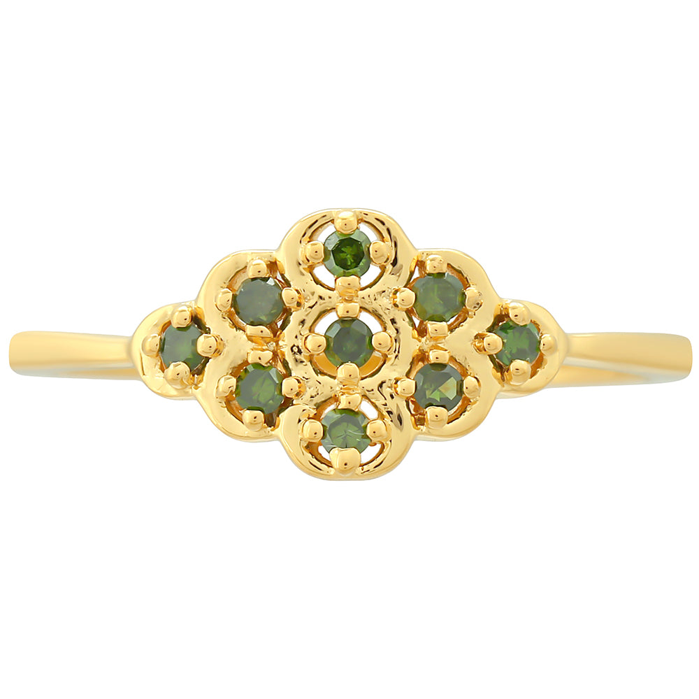 Anillo de Plata Bañada en Oro con Diamante Verde 1 