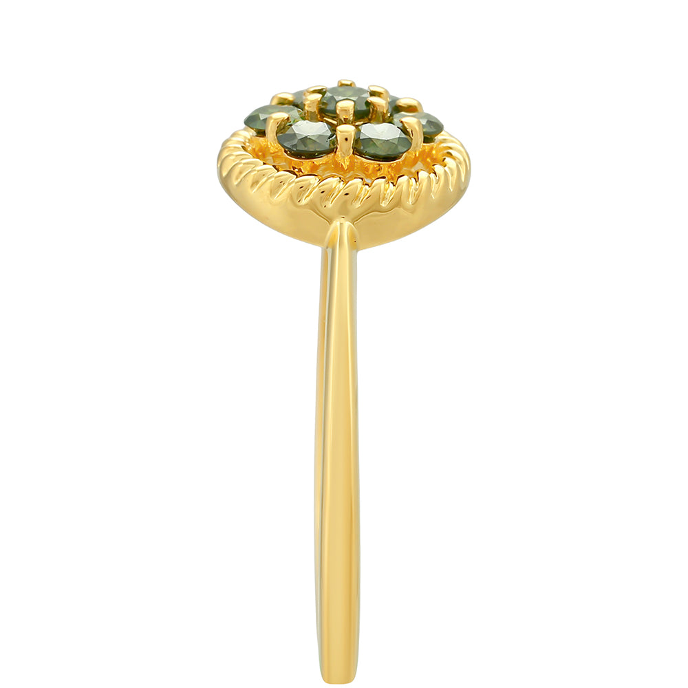 Anillo de Plata Bañada en Oro con Diamante Verde