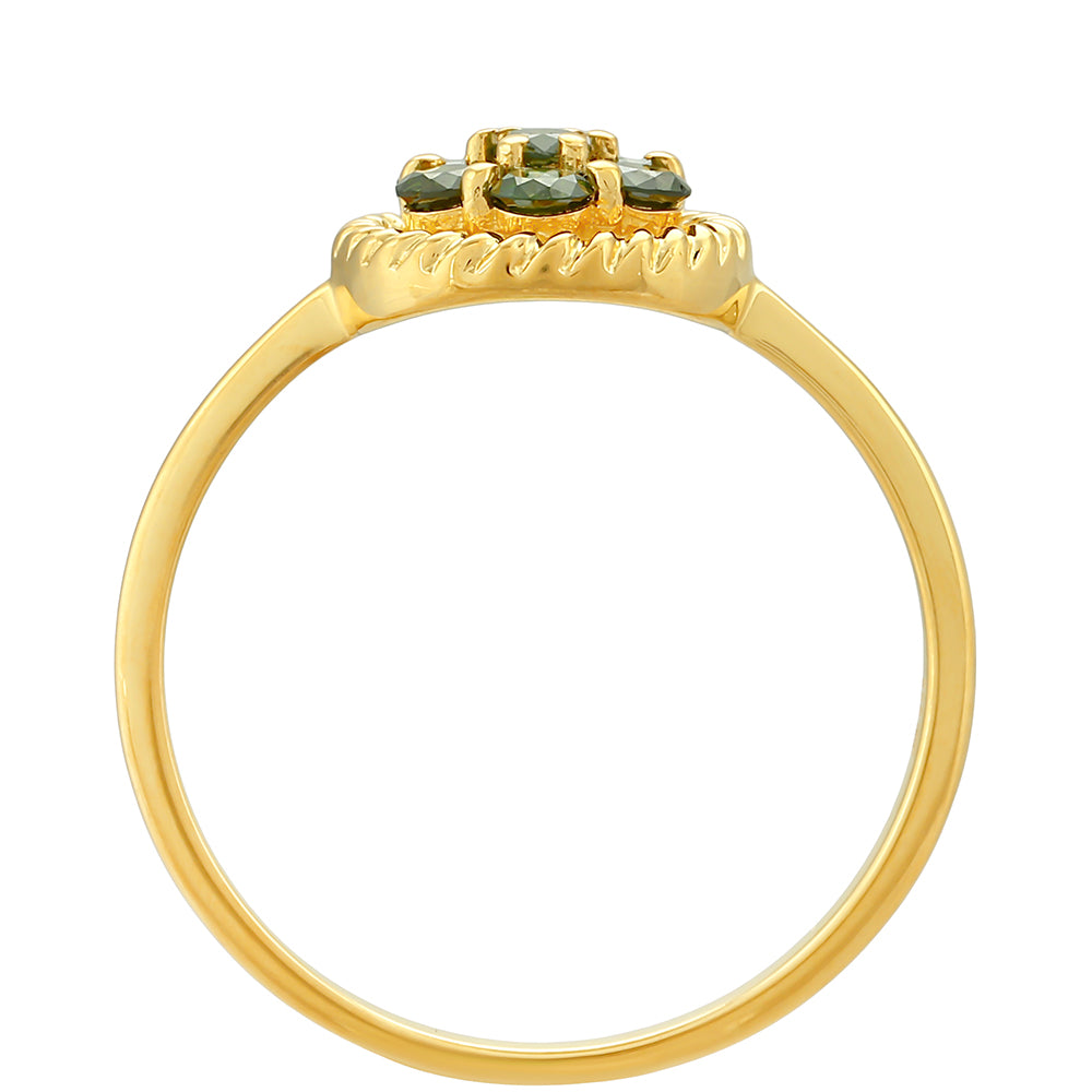 Anillo de Plata Bañada en Oro con Diamante Verde 4 
