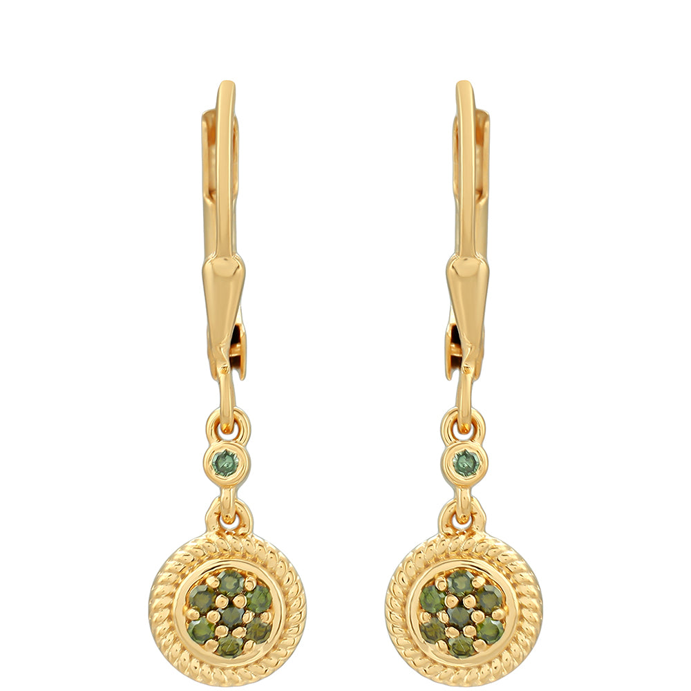 Pendientes de Plata Bañada en Oro con Diamante Verde