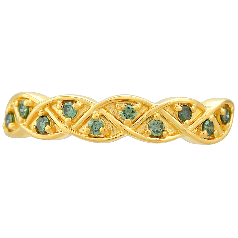 Anillo de Plata Bañada en Oro con Diamante Verde