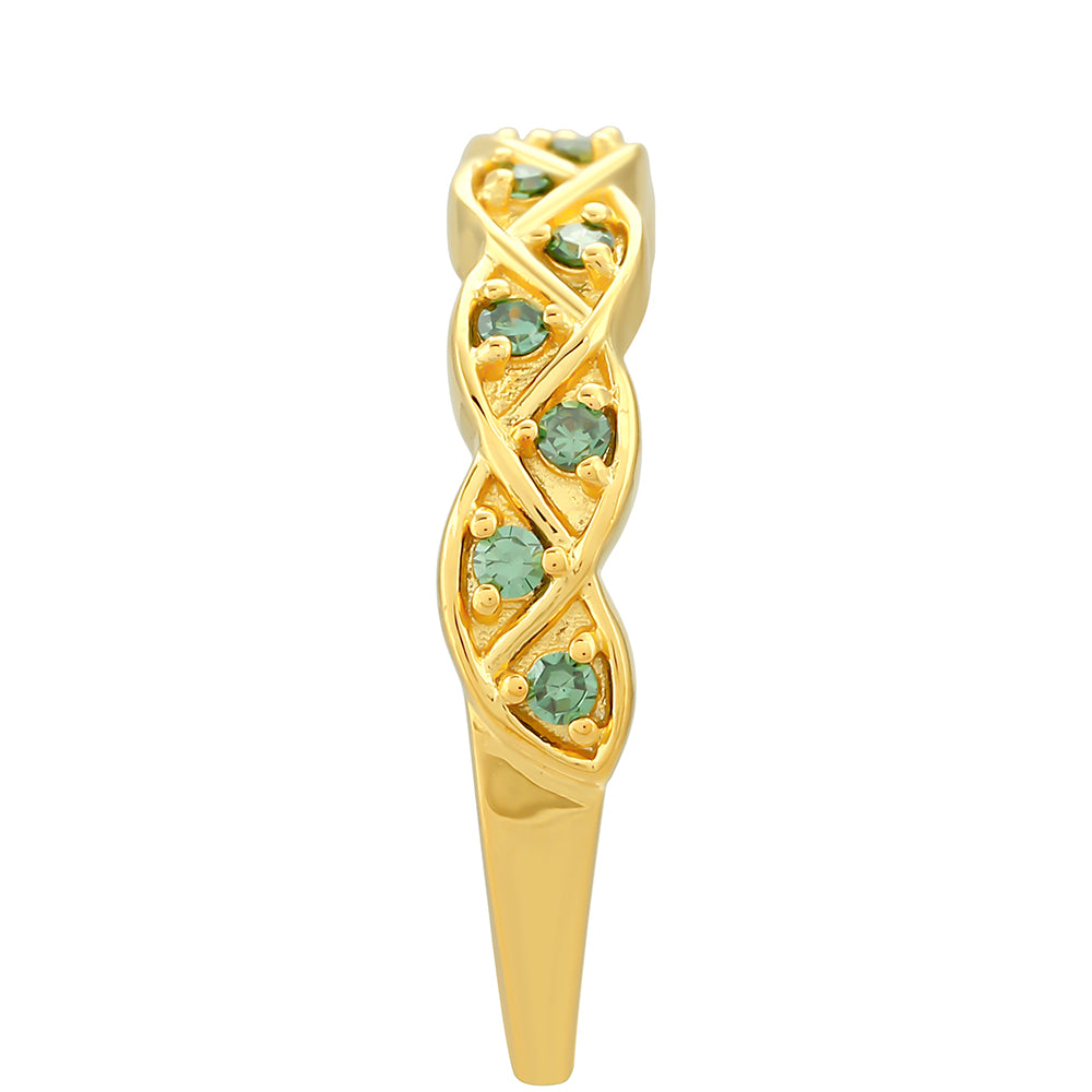 Anillo de Plata Bañada en Oro con Diamante Verde
