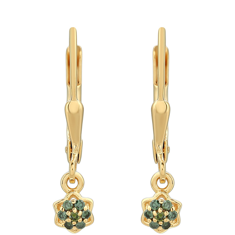Pendientes de Plata Bañada en Oro con Diamante Verde