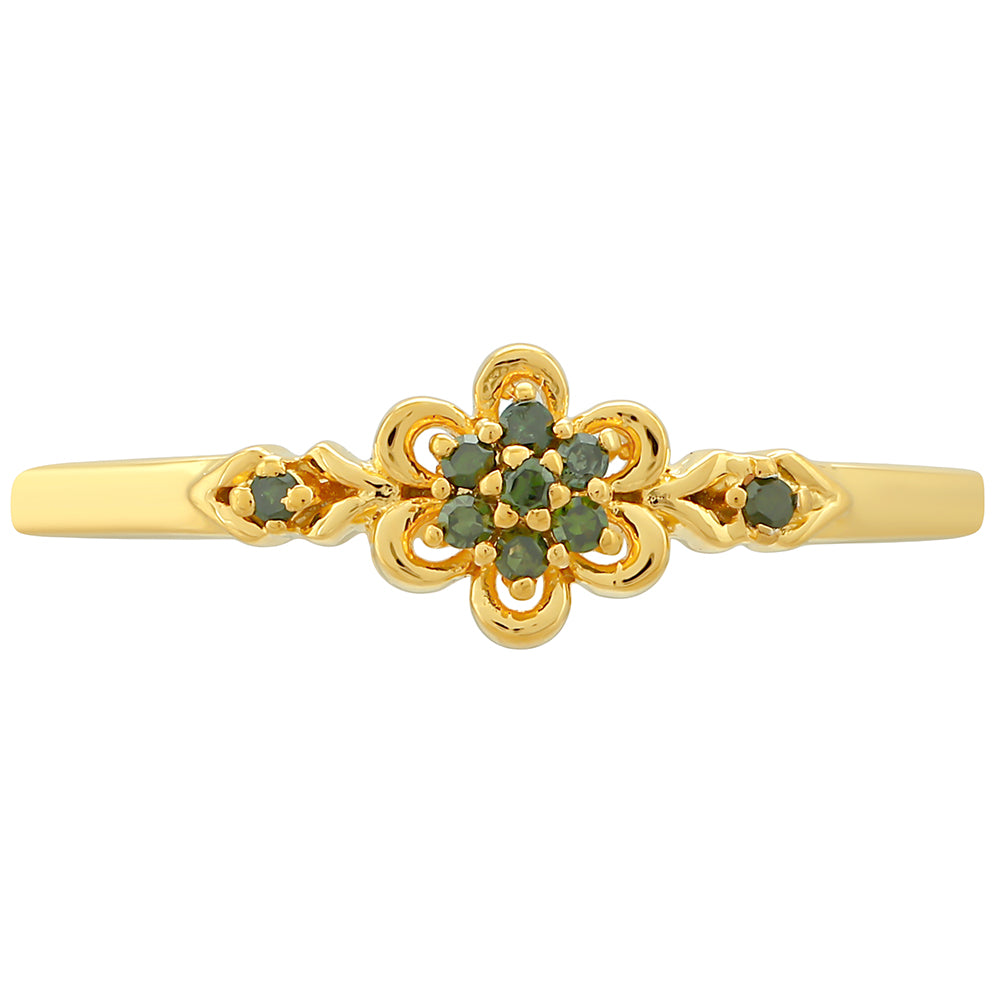 Anillo de Plata Bañada en Oro con Diamante Verde 1 