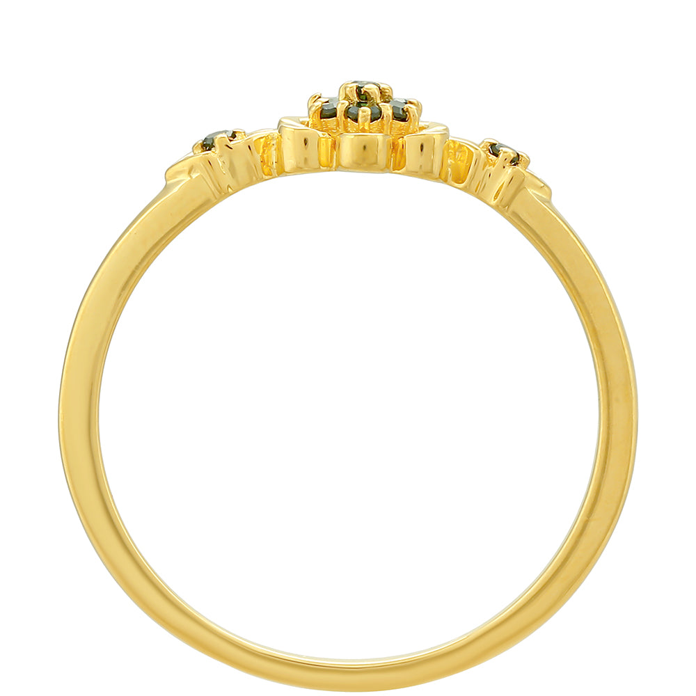 Anillo de Plata Bañada en Oro con Diamante Verde 4 