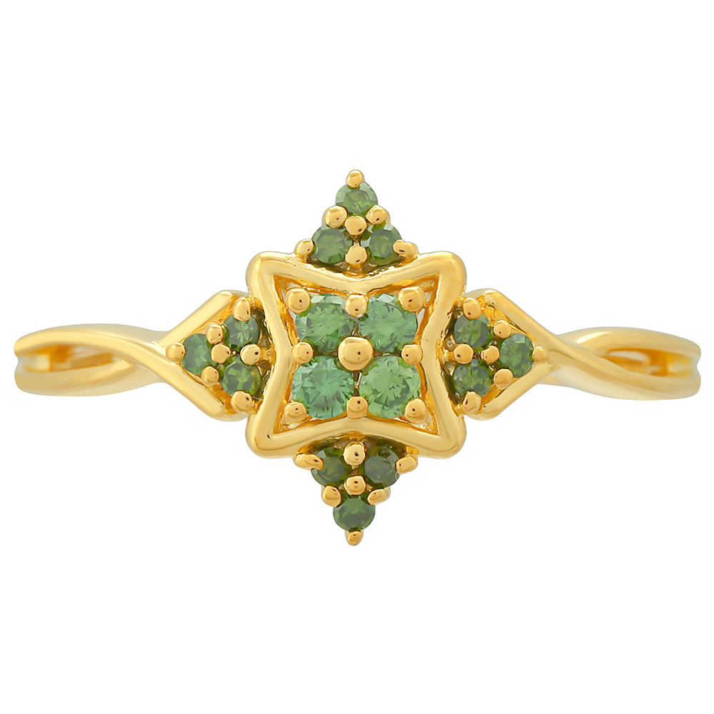 Anillo de Plata Bañada en Oro con Diamante Verde 1 