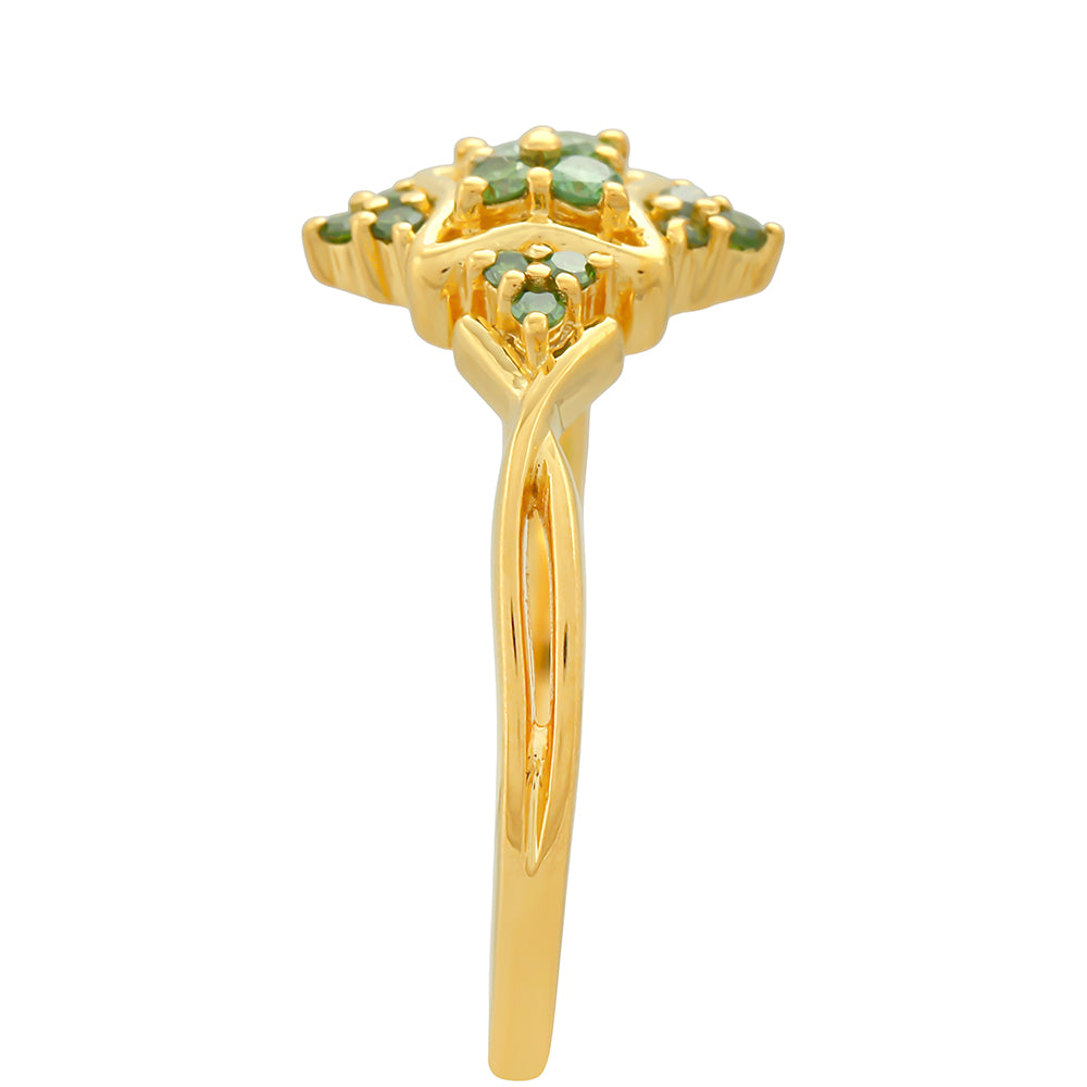 Anillo de Plata Bañada en Oro con Diamante Verde 3 