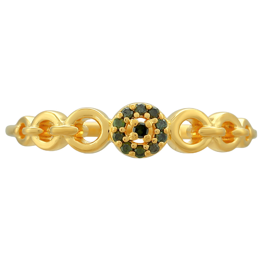 Anillo de Plata Bañada en Oro con Diamante Verde 1 