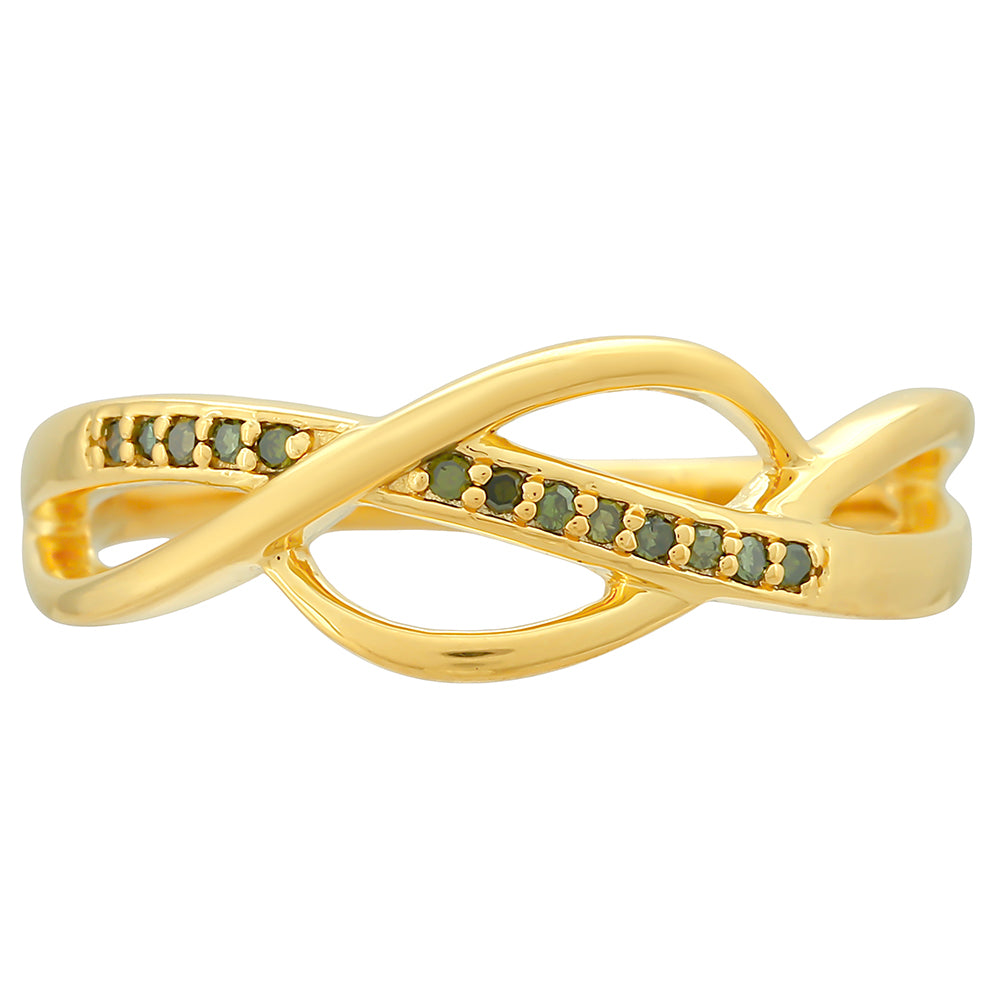 Anillo de Plata Bañada en Oro con Diamante Verde 1 