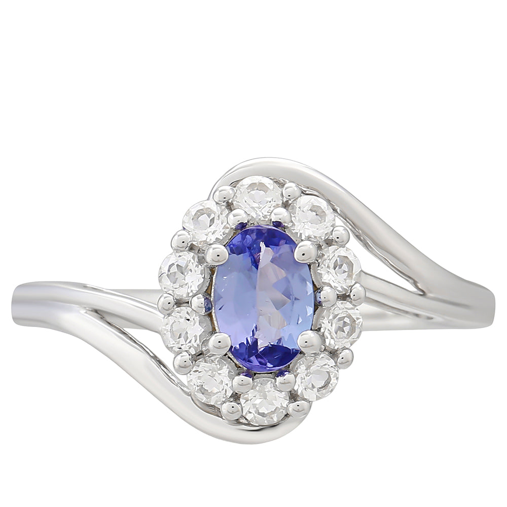 Anillo de Plata con Tanzanita AAA y Topacio Blanco 1 