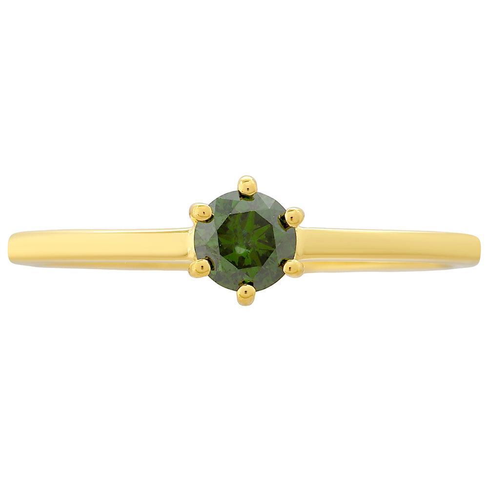 Anillo de Plata Bañada en Oro con Diamante Verde 1 