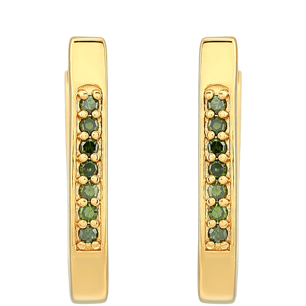 Pendientes de Plata Bañada en Oro con Diamante Verde 1 