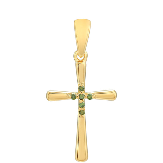 Cruz Colgante de Plata Bañada en Oro con Diamante Verde