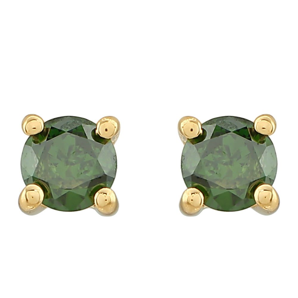 Pendientes de Plata Bañada en Oro con Diamante Verde