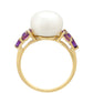 Anillo de Oro 9K con Amatista y Perla blanca de agua dulce