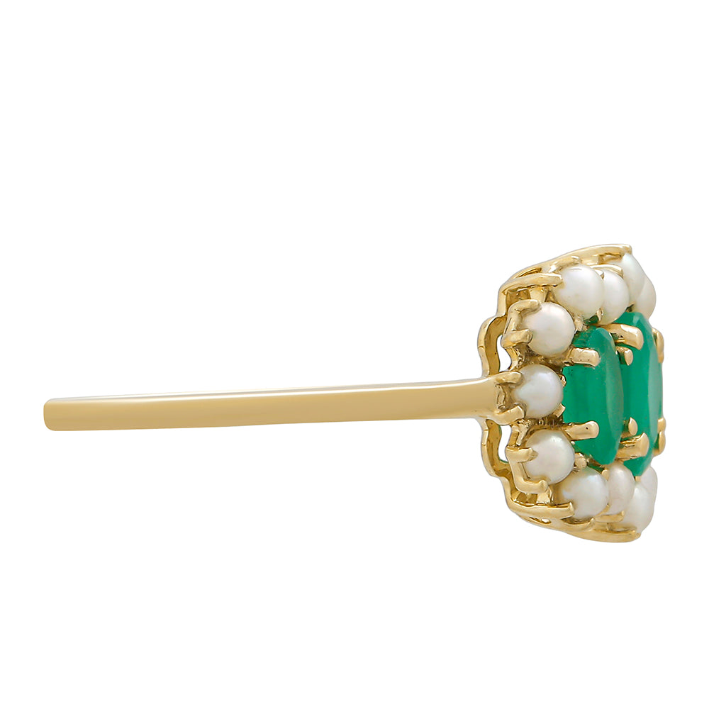 Anillo de Oro 9K con Esmeralda de Brasil y Perla blanca de agua dulce 2 