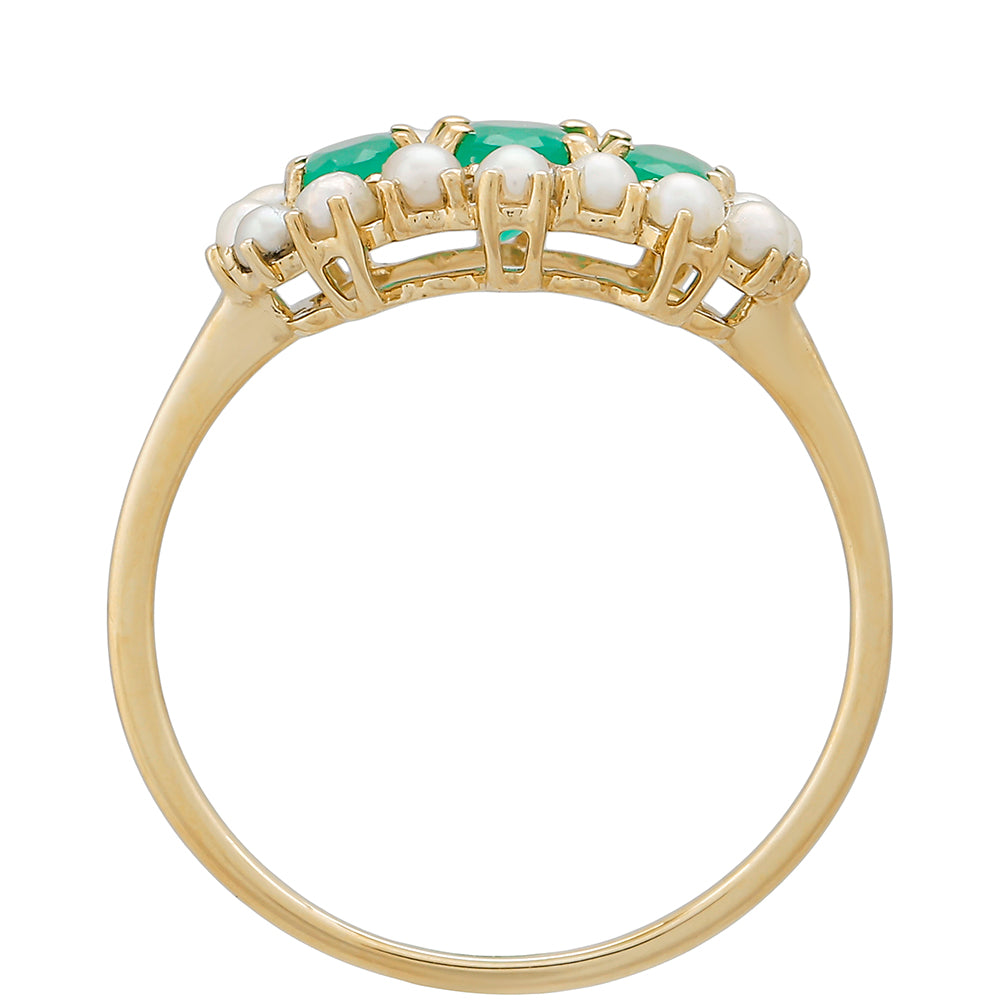 Anillo de Oro 9K con Esmeralda de Brasil y Perla blanca de agua dulce 3 