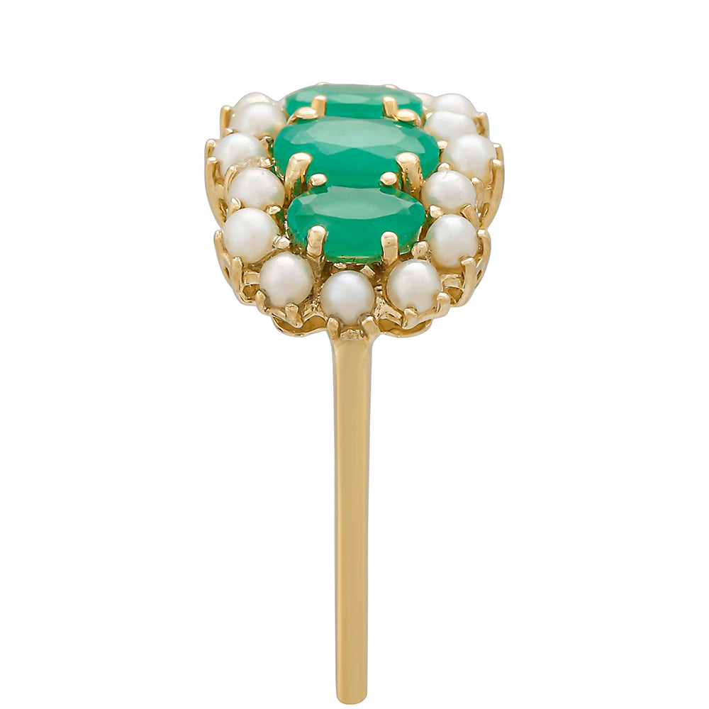 Anillo de Oro 9K con Esmeralda de Brasil y Perla blanca de agua dulce