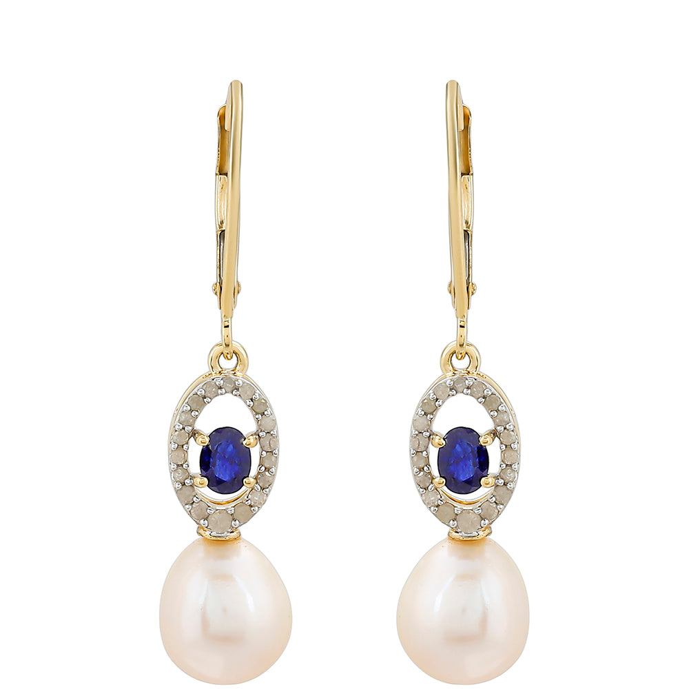 Pendientes de Oro 9K con Zafiro de Tailandia y Diamante blanco 1 