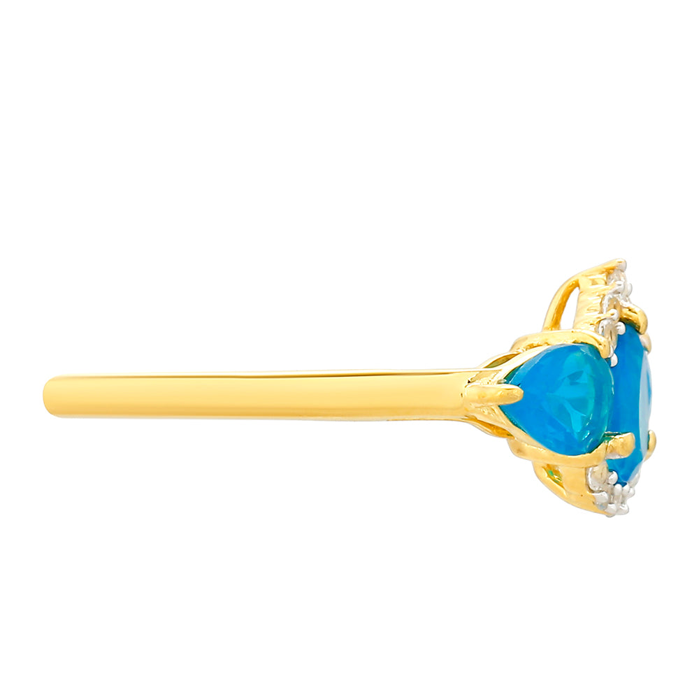 Anillo de Plata Bañada en Oro con Ópalo Azul Paraiba de Etiopía y Topacio Blanco 2 