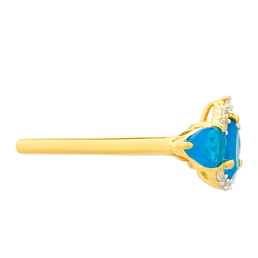 Anillo de Plata Bañada en Oro con Ópalo Azul Paraiba de Etiopía y Topacio Blanco
