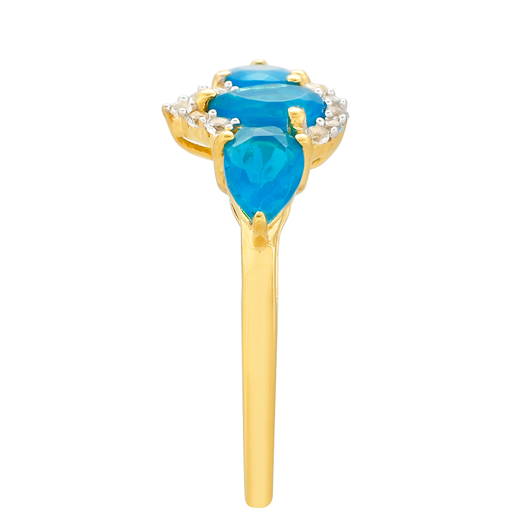 Anillo de Plata Bañada en Oro con Ópalo Azul Paraiba de Etiopía y Topacio Blanco 3 