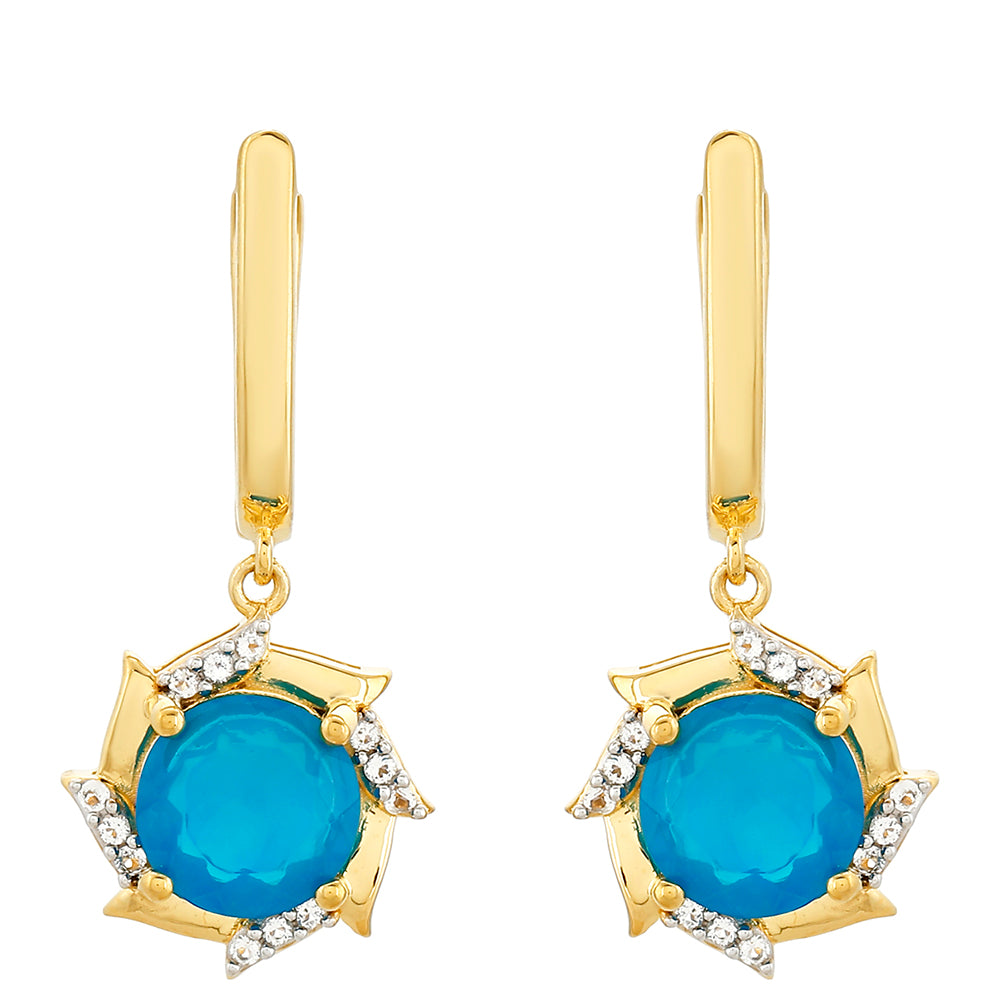 Pendientes de Plata Bañada en Oro con Ópalo Azul Paraiba de Etiopía y Topacio Blanco 1 