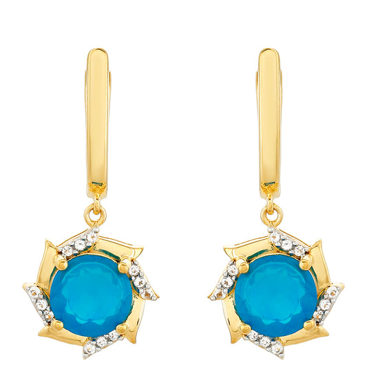 Pendientes de Plata Bañada en Oro con Ópalo Azul Paraiba de Etiopía y Topacio Blanco