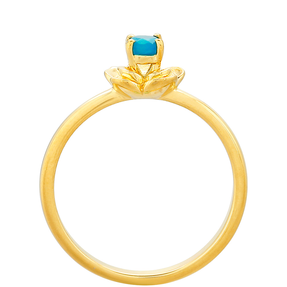 Anillo de Plata Bañada en Oro con Ópalo Azul Paraiba de Etiopía 4 