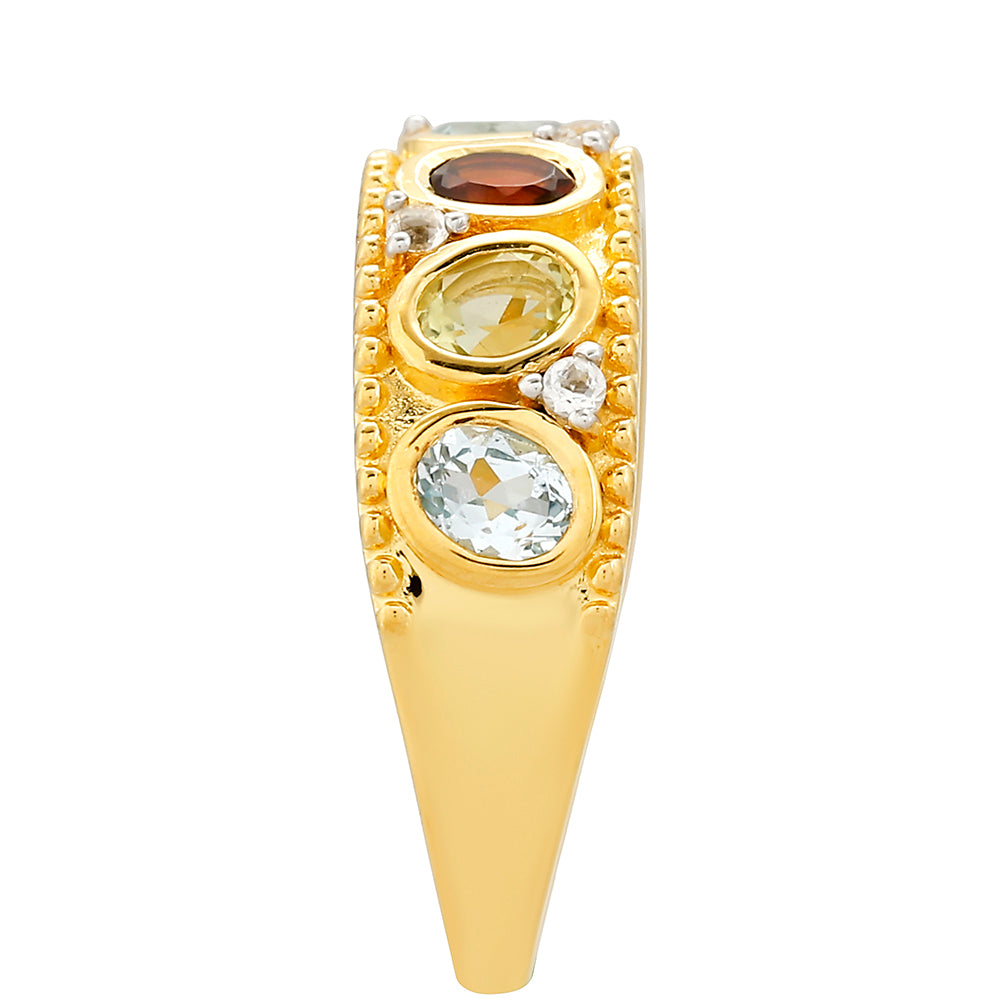 Anillo de Plata Bañada en Oro con Granate y Citrino de Madeira 3 