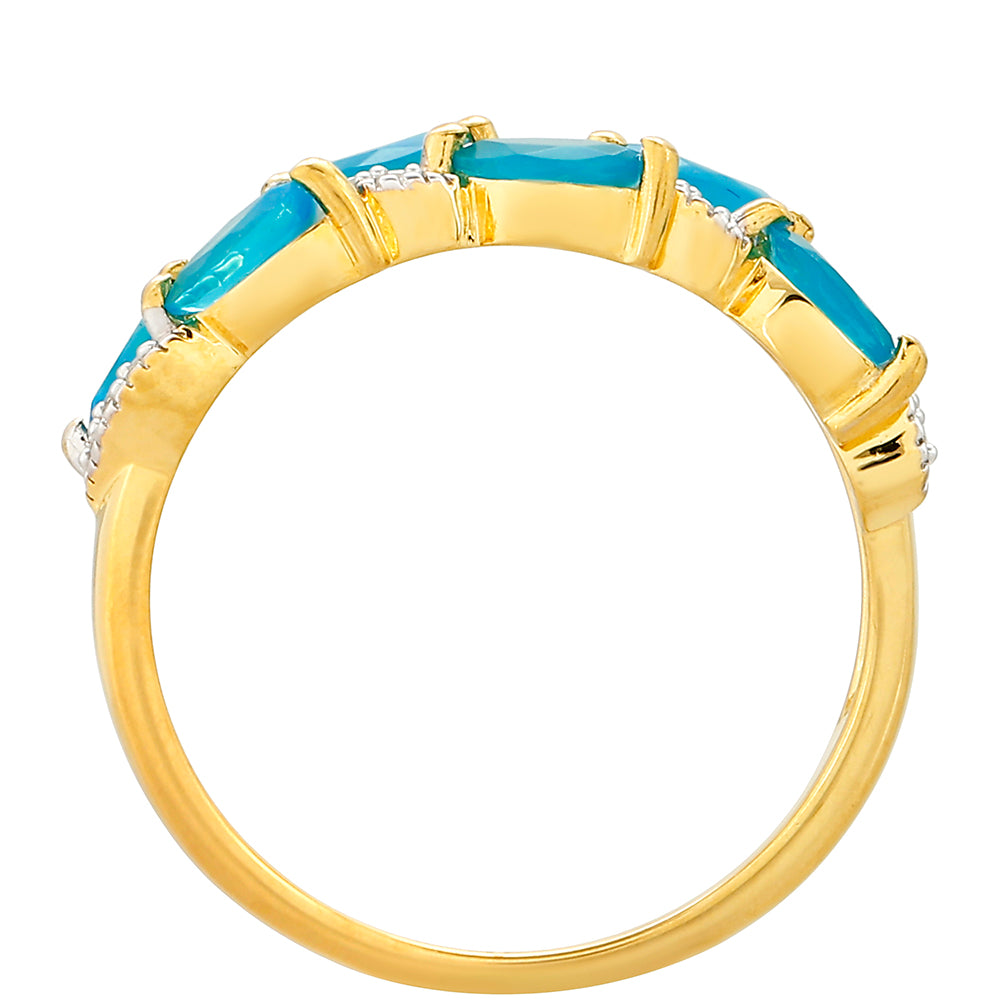 Anillo de Plata Bañada en Oro con Ópalo Azul Paraiba de Etiopía y Topacio Blanco 4 