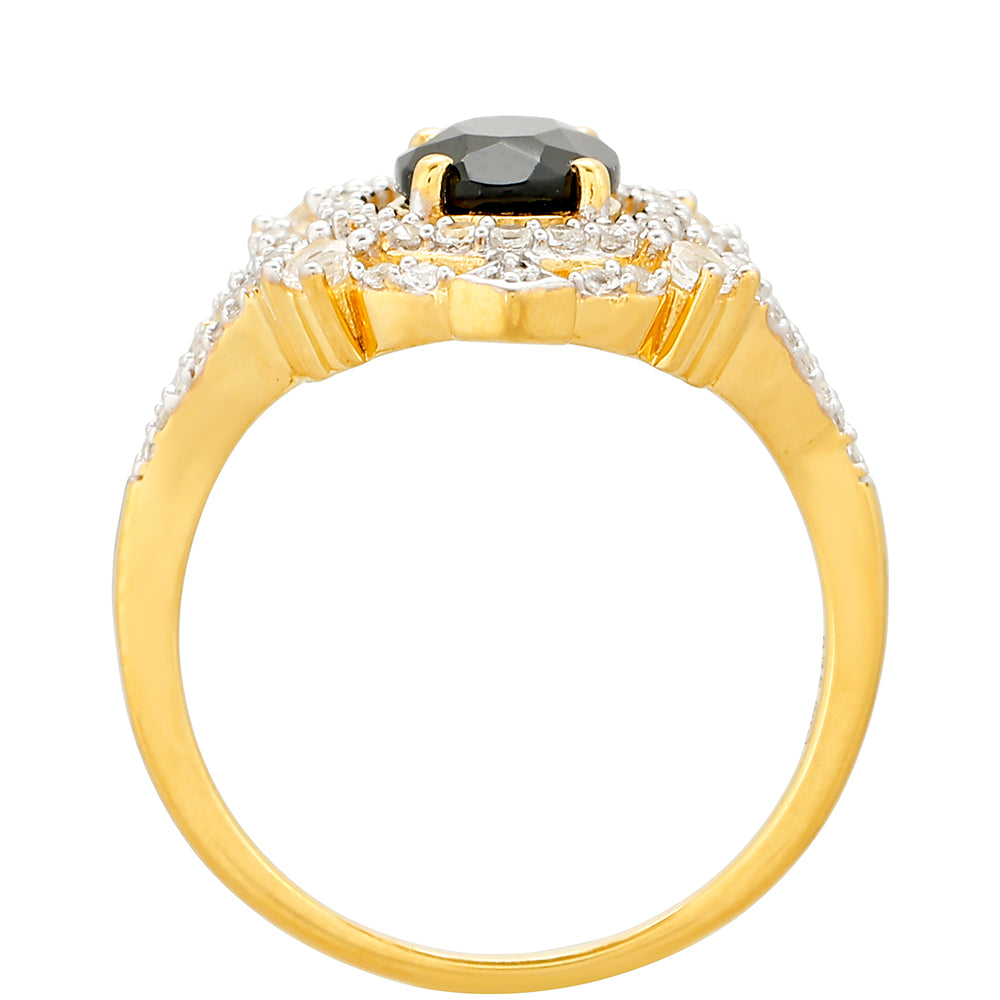 Anillo de Plata Bañada en Oro con Turmalina Negra y Topacio Blanco 4 