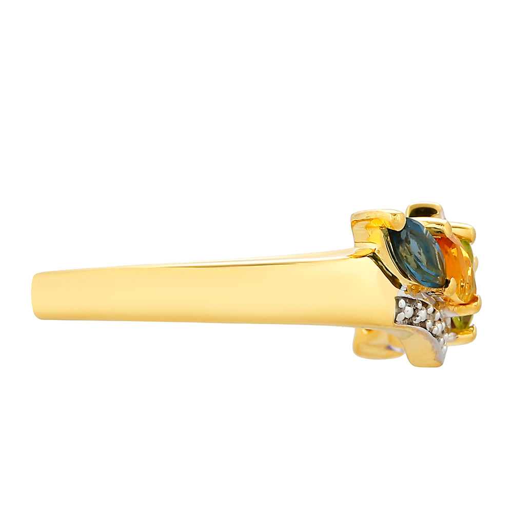 Anillo de Plata Bañada en Oro con Tanzanita y Citrino