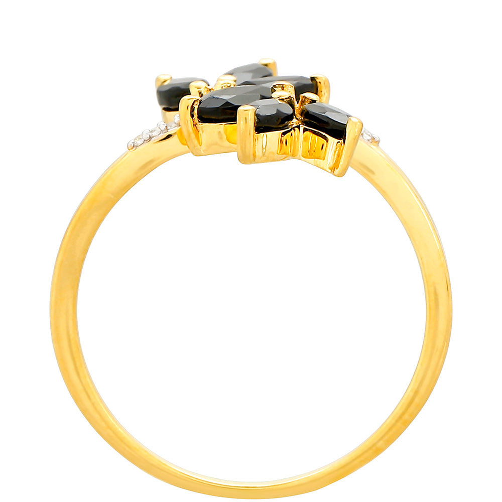 Anillo de Plata Bañada en Oro con Turmalina Negra y Topacio Blanco 4 