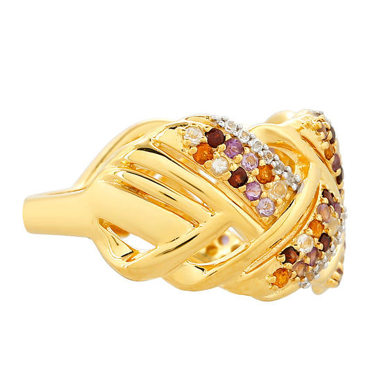 Anillo de Plata Bañada en Oro con Amatista y Citrino de Madeira