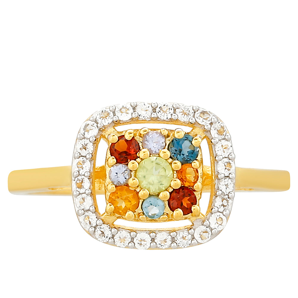 Anillo de Plata Bañada en Oro con Tanzanita y Citrino de Madeira 1 