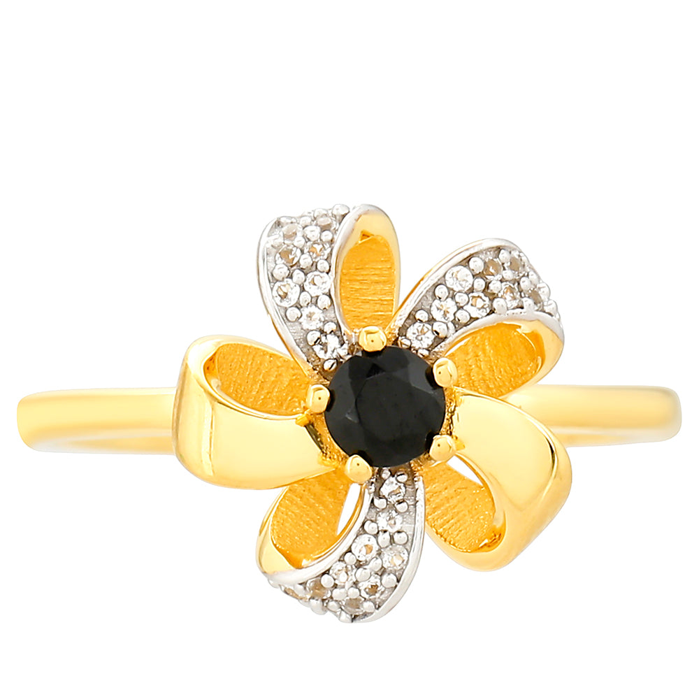 Anillo de Plata Bañada en Oro con Turmalina Negra y Topacio Blanco 1 